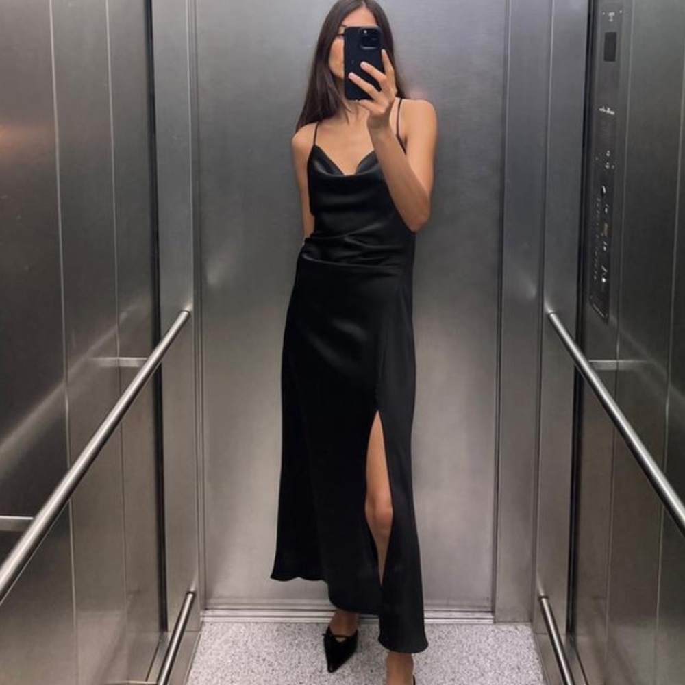 Zara black satin dress